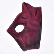 The Horse Mask Barn Red by Hobby Horse LarDen features an ear hole and pointed top, shown against a white background.