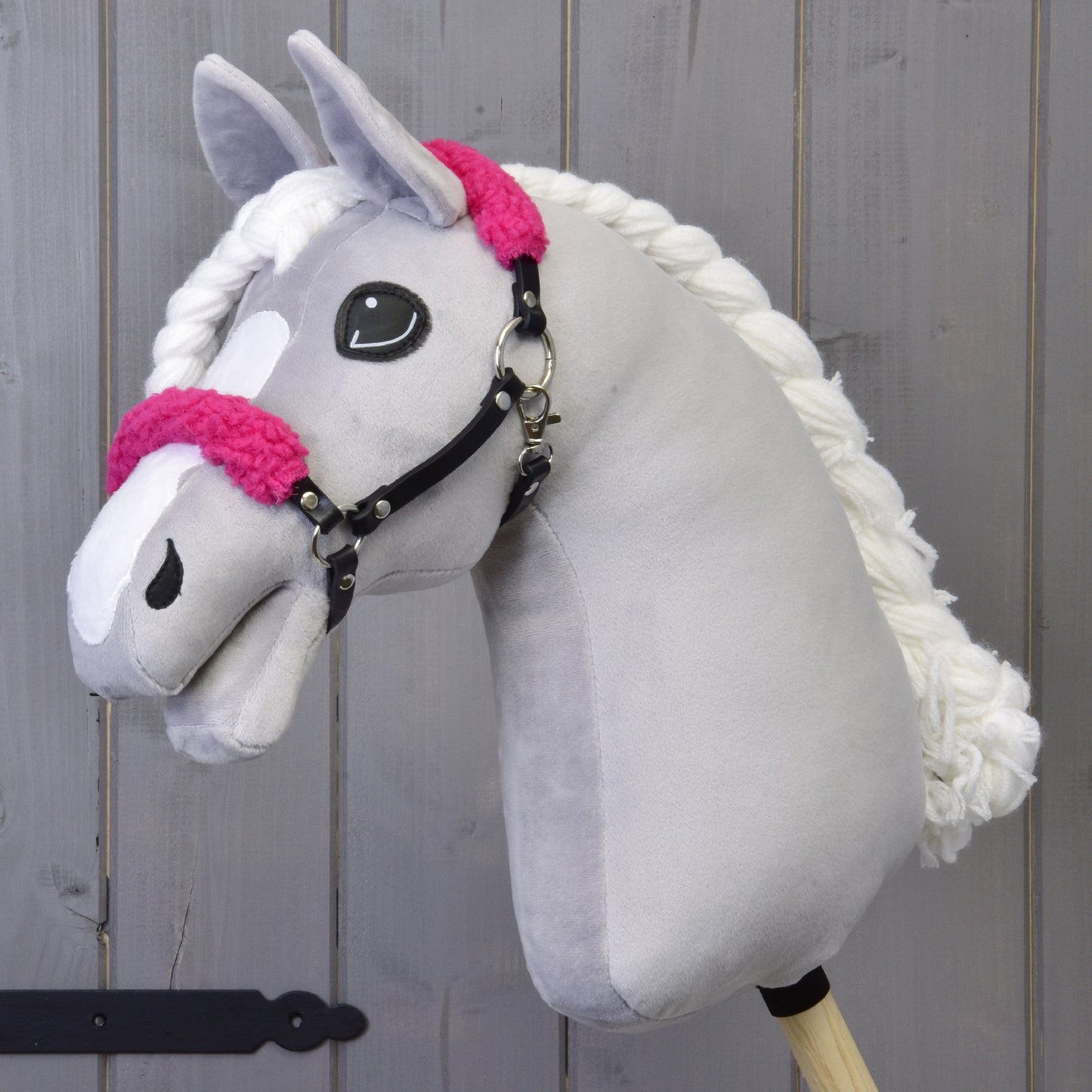 Czarny Kantar z różowym futerkiem - skóra ekologiczna