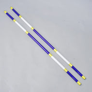 Two lightweight Hobby Horse LarDen Jump poles (blue-white, 2 pcs), each 32 mm diameter coated PVC, lie parallel on a light gray surface.