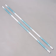 Two Jump pole turquoise-white 2 pcs by Hobby Horse LarDen, made of coated PVC with a 32 mm diameter and alternating white/turquoise sections, are lying side by side on a plain light gray surface.