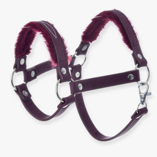 Halter with fur - leatherette Burgundy