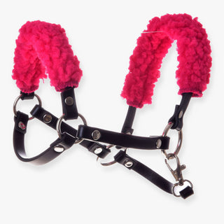 Black halter with rose fur - leatherette