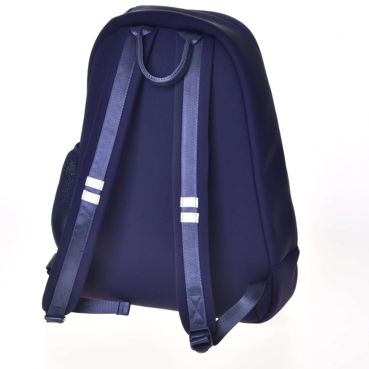 The Hobby Horse Backpack LarDen by Hobby Horse LarDen is shown from the back, featuring two adjustable padded straps with reflective strips, a small top loop, a simple smooth design, and a side mesh pocket.