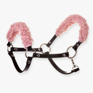 Black halter with old rose fur - leatherette