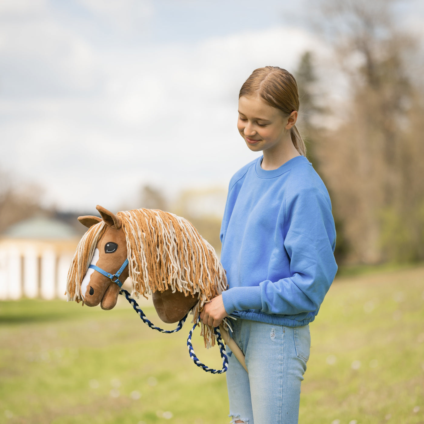 Hobby Horse - Uwiąz w paski niebieski – Stylowa uwiąz dla Twojego Hobby Horse
