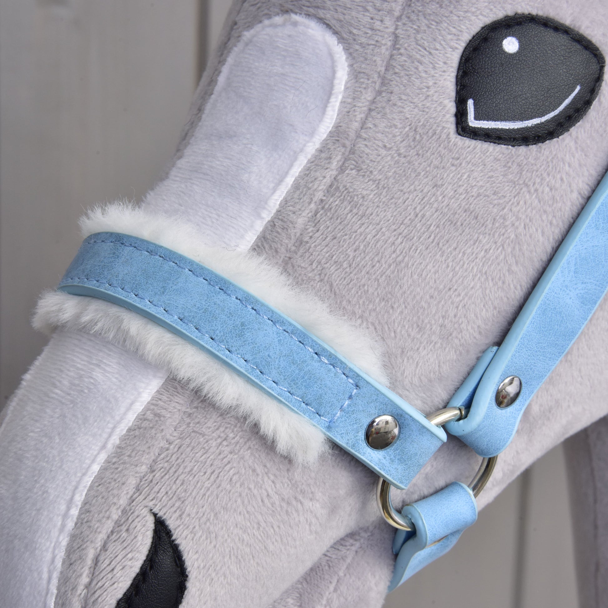 Kantar ze sztucznym futrem - skóra ekologiczna Pastell Blue