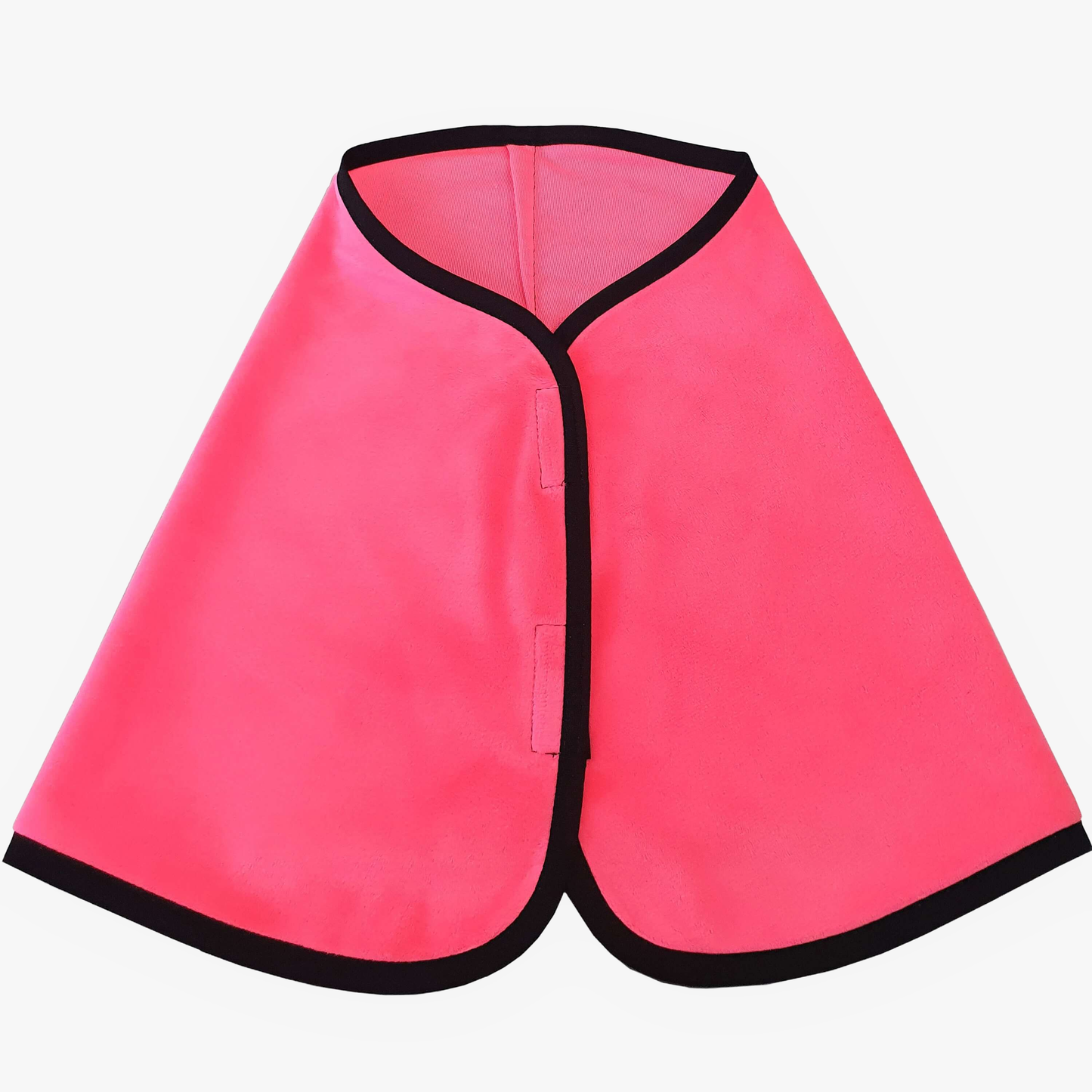 The Hobby Horse LarDen Blanket Neon Rose (size M) is a bright pink cape with black trim and a simple front closure, shown laid flat on a white background.