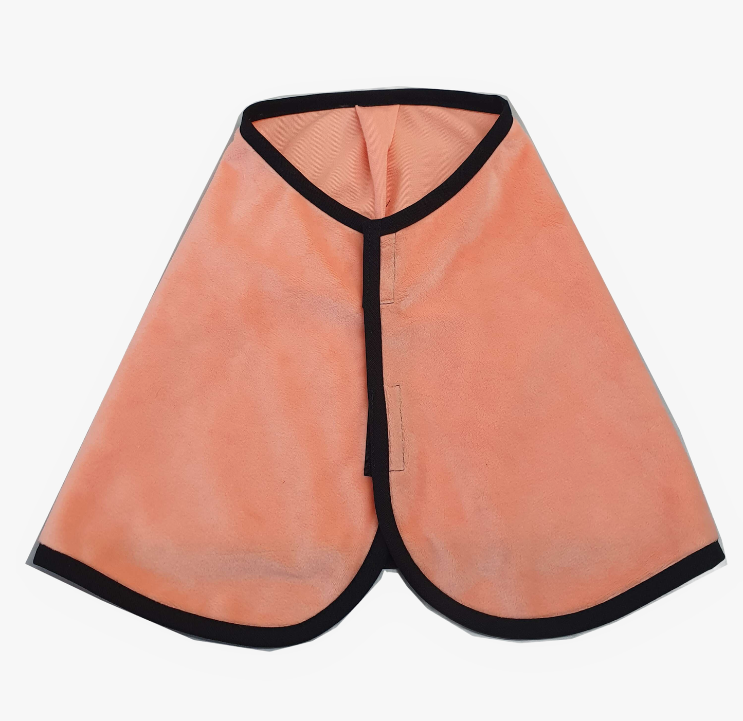 The Blanket Peach by Hobby Horse LarDen is a triangular orange cloth blanket featuring black trim on the edges and a front Velcro closure.