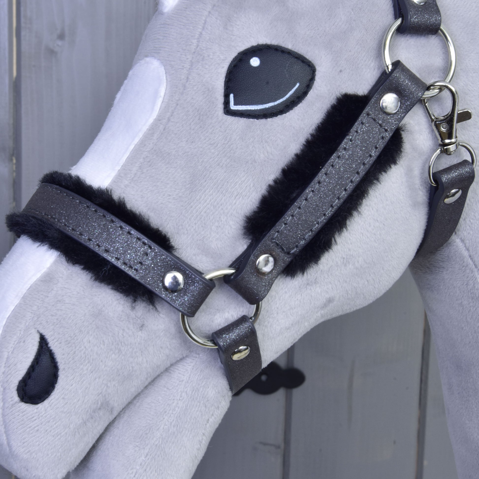 Kantar ze sztucznym futrem - skóra ekologiczna Graphite Full