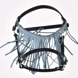 Halter black with fringes turquoise light