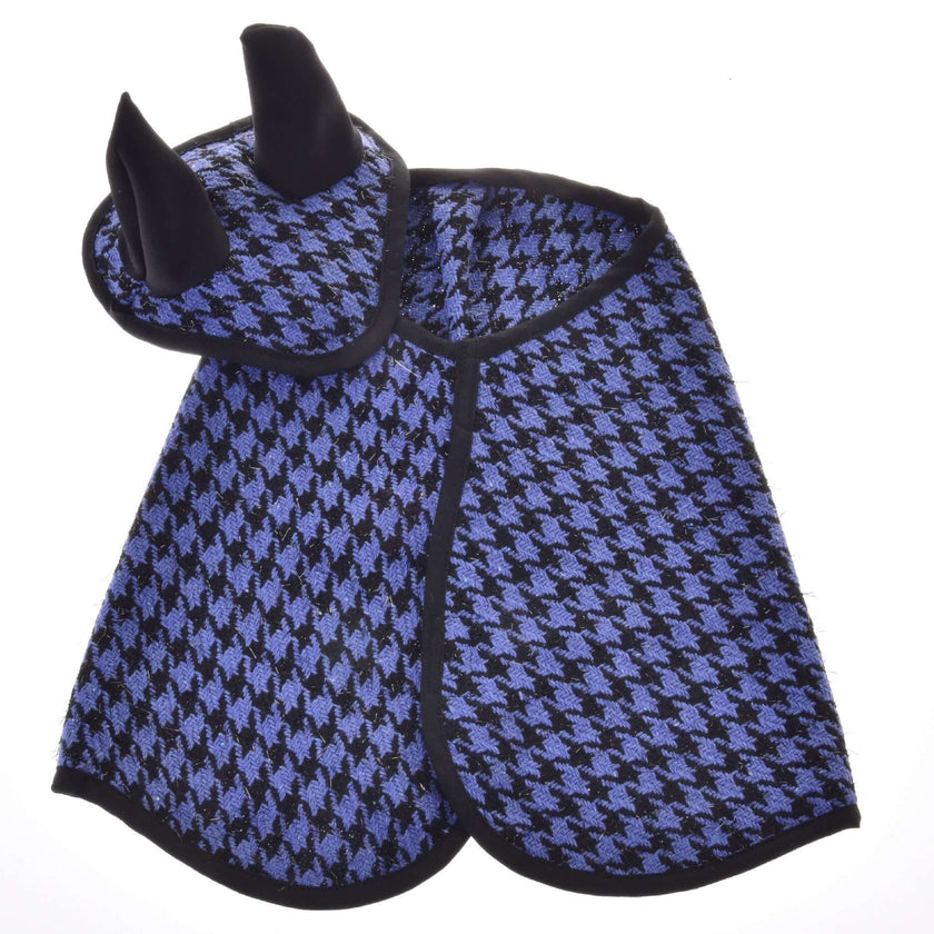 Set festive checkered blue (ear bonnet and blanket)