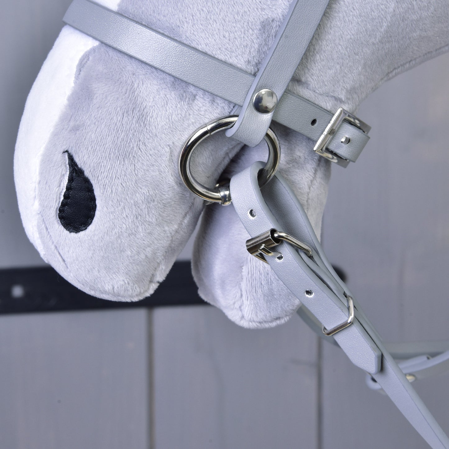 Grey leatherette set - bridle, reins and martingale (size M) 1